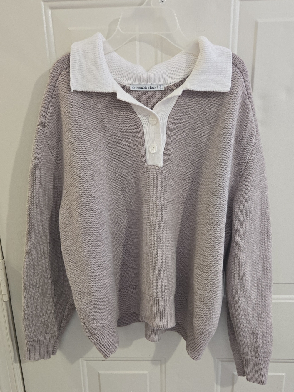 Abercrombie & Fitch Easy Long Sleeve Polo Sweater Beige XL Preppy Oversized - Picture 1 of 7